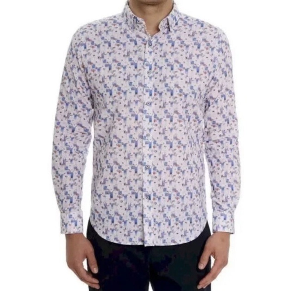 New‎ Robert Graham Modern American Blue Hawaiian Linen Blend L/S Button Shirt L